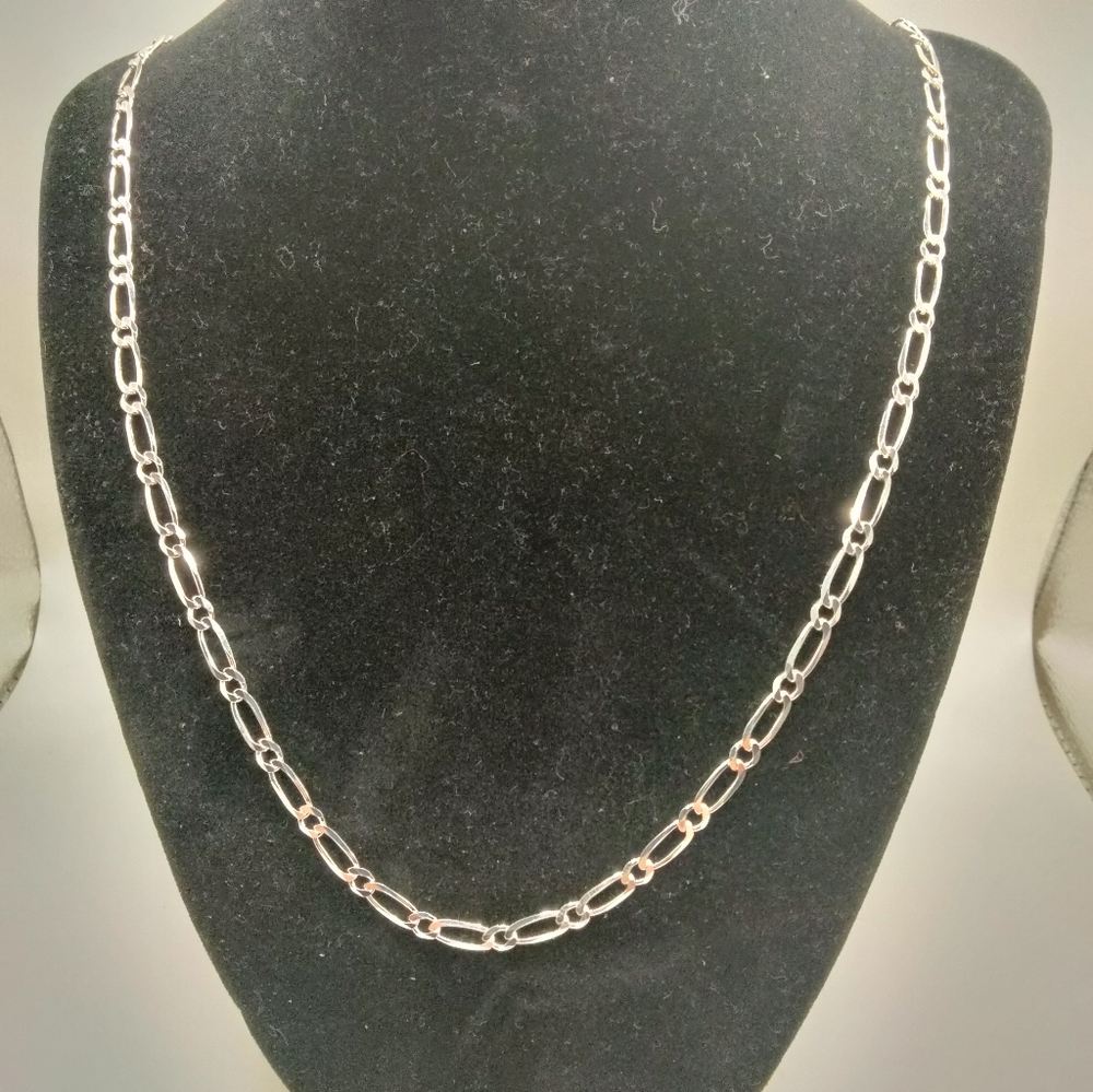 Handmade Sterling Silver 925 Figaro Link Chain 27 inch 12.20g Taxco Mexico